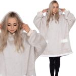 Hanorac tip patura oversize din fleece moale, cu gluga si buzunar mare, gri Household NewTrend