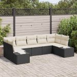 Set de canapele pentru grădină cu pernă 7 pcs negru și crem GartenMobel Dekor