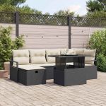 Set de canapele pentru grădină cu pernă 7 pcs Negru Rattan poli GartenMobel Dekor
