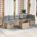 Set de canapele pentru grădină cu pernă 8 pcs Bej Rattan poli GartenMobel Dekor