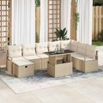Set de canapele pentru grădină cu pernă 9 pcs Bej Rattan poli GartenMobel Dekor