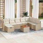 Set de canapele pentru grădină cu pernă 9 pcs Bej Rattan poli GartenMobel Dekor