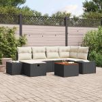 Set de canapele pentru grădină cu pernă 7 pcs Negru Rattan poli GartenMobel Dekor