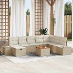 Set de canapele pentru grădină cu pernă 9 pcs Bej Rattan poli GartenMobel Dekor