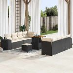 Set de canapele pentru grădină cu pernă 11 pcs Negru și Crem GartenMobel Dekor