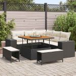Set de canapele pentru grădină cu pernă 8 pcs Negru și Crem GartenMobel Dekor