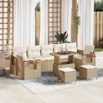 Set de canapele pentru grădină cu pernă 10 pcs Bej Rattan poli GartenMobel Dekor