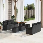 Set de canapele pentru grădină cu pernă cu pernă 9 pcs Negru GartenMobel Dekor