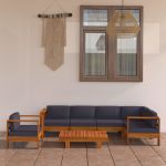 Set mobilier grădină perne gri închis, 7 piese, lemn acacia GartenMobel Dekor