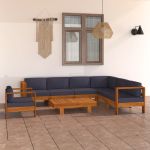 Set mobilier grădină perne gri închis, 8 piese, lemn acacia GartenMobel Dekor