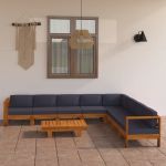 Set mobilier grădină perne gri închis, 9 piese, lemn acacia GartenMobel Dekor