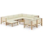 Set mobilier de grădină, cu perne alb crem, 10 piese, bambus GartenMobel Dekor