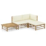 Set mobilier de grădină, cu perne alb crem, 4 piese, bambus GartenMobel Dekor