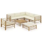 Set mobilier de grădină, cu perne alb crem, 8 piese, bambus GartenMobel Dekor