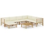 Set mobilier de grădină, cu perne alb crem, 8 piese, bambus GartenMobel Dekor