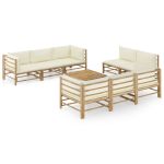 Set mobilier de grădină, cu perne alb crem, 9 piese, bambus GartenMobel Dekor