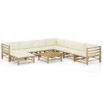 Set mobilier de grădină, cu perne alb crem, 9 piese, bambus GartenMobel Dekor