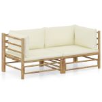 Set mobilier de grădină cu perne alb crem, 2 piese, bambus GartenMobel Dekor