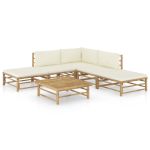 Set mobilier de grădină cu perne alb crem, 6 piese, bambus GartenMobel Dekor