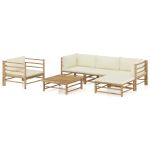 Set mobilier de grădină cu perne alb crem, 6 piese, bambus GartenMobel Dekor