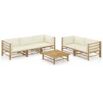 Set mobilier de grădină cu perne alb crem, 6 piese, bambus GartenMobel Dekor