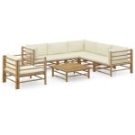 Set mobilier de grădină cu perne alb crem, 7 piese, bambus GartenMobel Dekor
