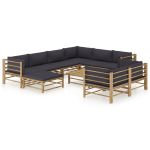 Set mobilier de grădină cu perne gri închis, 10 piese, bambus GartenMobel Dekor