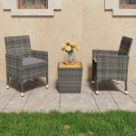 Set mobilier grădină, 3 piese, gri, poliratan și lemn acacia GartenMobel Dekor