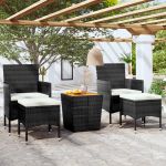 Set mobilier grădină, 5 piese, negru, poliratan și lemn acacia GartenMobel Dekor
