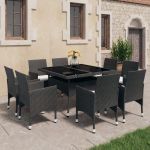 Set mobilier grădină, 9 piese, negru, poliratan, lemn acacia GartenMobel Dekor
