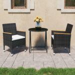 Set mobilier bistro grădină 3 piese negru poliratan și sticlă GartenMobel Dekor