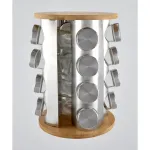Suportul rotativ pentru condimente cu 16 recipiente din bambus și oțel inoxidabil Handy KitchenServ