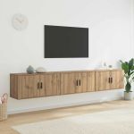 Set Dulap TV montat pe perete Pe perete 3 pcs Stejar Artizanal GartenMobel Dekor
