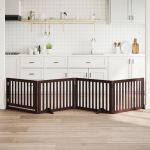 Poartă câini pliabilă cu ușă 4 panouri maro, 320 cm, lemn plop GartenMobel Dekor