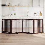 Poartă câini pliabilă cu ușă 4 panouri maro, 320 cm, lemn plop GartenMobel Dekor