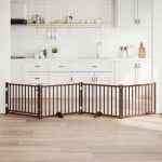 Poartă câini pliabilă cu ușă 4 panouri maro 320 cm, lemn brad GartenMobel Dekor