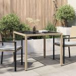 Masă de grădină pentru dining Bej 90 x 90 x 75 cm Rattan poli GartenMobel Dekor