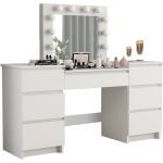 Masa de toaleta/machiaj, alb, cu oglinda si LED-uri, Antonia, 155x42x135 cm GartenVIP DiyLine