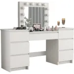 Masa de toaleta/machiaj, alb, cu oglinda si LED-uri, Antonia, 155x42x135 cm GartenVIP DiyLine