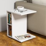 Beistelltisch Brørup 57,5 x 45 x 35 cm mit 2 Ablagefächern und Rollen Weiß [en.casa] HausGarden Leisure