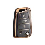 Husa Cheie Auto Briceag VW Golf 7, Tpu, Negru cu contur auriu AutoProtect KeyCars