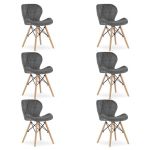 Set 6 scaune bucatarie/living, Artool, Lago Velvet, catifea, lemn, gri, 48x52.5x74 cm GartenVIP DiyLine
