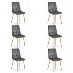 Set 6 scaune bucatarie/living, Artool, Libra, catifea, metal, gri, picioare natur, 45x54x86.5 cm GartenVIP DiyLine