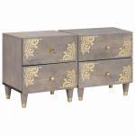 Dulap de noapte 2 pcs Gri 40 x 33 x 46 cm Lemn masiv de mango GartenMobel Dekor