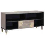 Cabinet TV Gri și Aur 100 x 33.5 x 46 cm Lemn masiv de mango GartenMobel Dekor