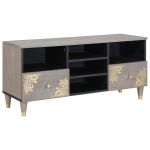 Cabinet TV Gri și Aur 100 x 33.5 x 46 cm Lemn masiv de mango GartenMobel Dekor