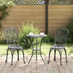 Set Bistro de Grădină 3 pcs Negru Aluminiu GartenMobel Dekor