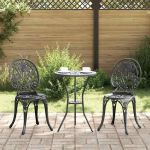 Set Bistro de Grădină 3 pcs Negru Aluminiu GartenMobel Dekor