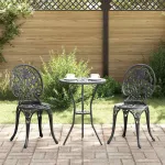 Set Bistro de Grădină 3 pcs Negru Aluminiu GartenMobel Dekor