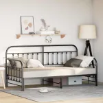 Cadru de pat de zi cu headboard Negru 90 x 190 cm Oțel GartenMobel Dekor